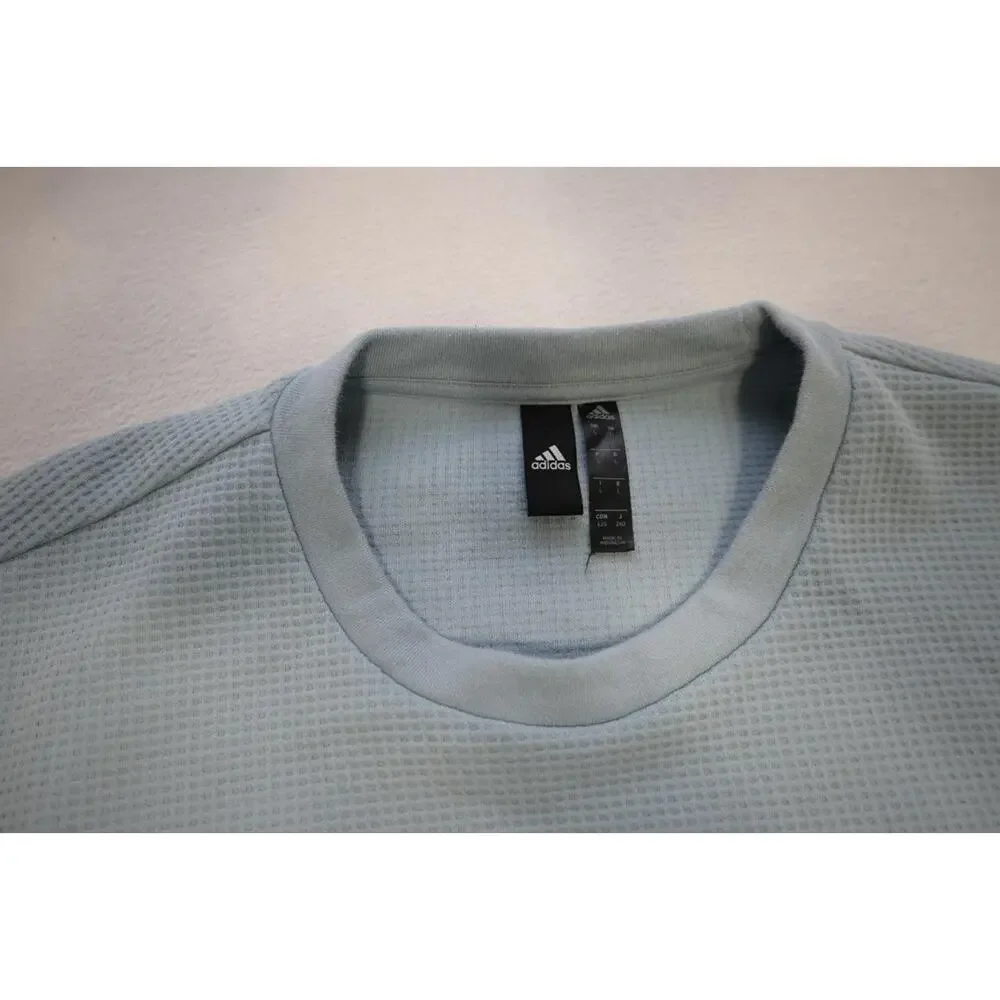 Adidas Crew Neck Sweat Shirt Sweater Blue‎ Thermal Weave Long Sleeve Mens Large